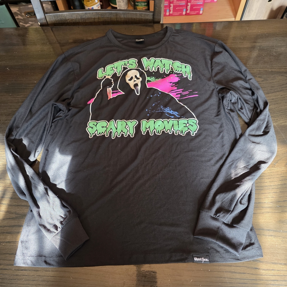 Ghost Face Black Graphic Long Sleeve Tee - Large
